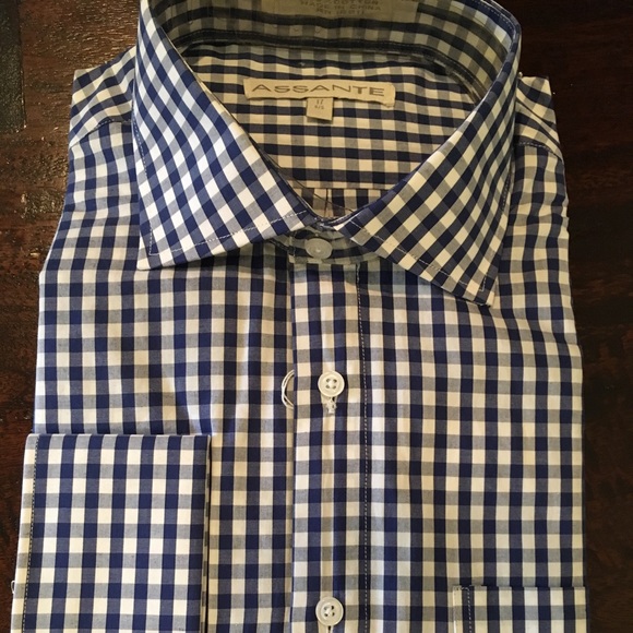 NEW MEN’S ASSANTE DRESS SHIRT NAVY GREY WHITE - Picture 2 of 5